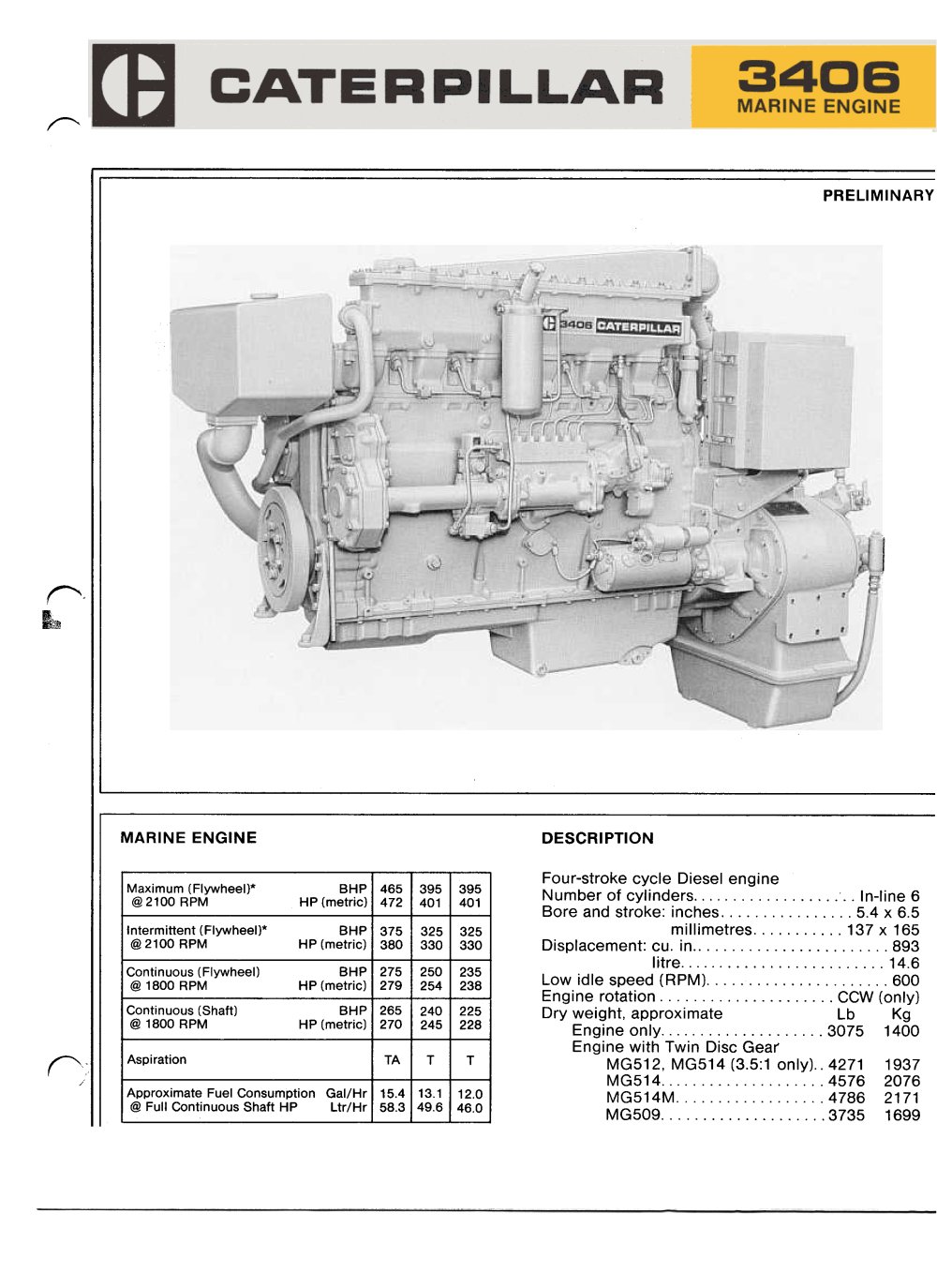 3406c cat engine specs